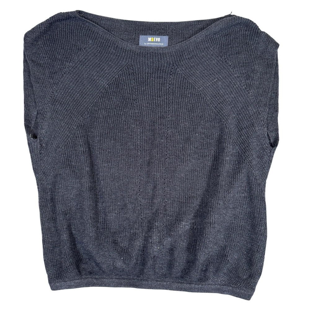 Maeve Anthropologie Black Linen Blend Sleeveless Knit Top XXS OB1659140
